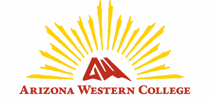 Arizona Western College logo with yellow sun rays and red stylized letters "AWC" above the college name