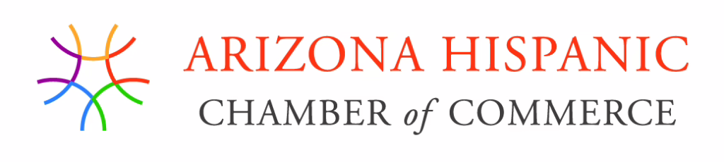 Logo of Arizona Hispanic Chamber of Commerce with colorful abstract design on the left