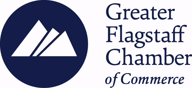 Logo of Greater Flagstaff Chamber of Commerce with a stylized mountain icon in a blue circle