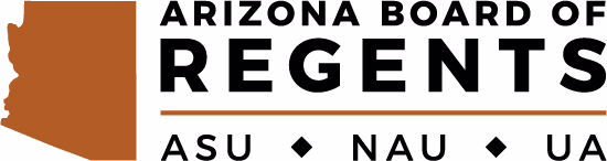 Arizona Board of Regents logo with a brown state outline and text: ASU, NAU, UA