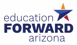 Education Forward Arizona logo with a stylized blue, red, and orange star