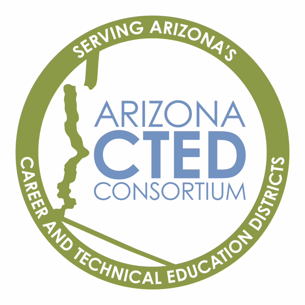 Arizona CTED Consortium logo with text "Serving Arizona's Career and Technical Education Districts" in a green circle
