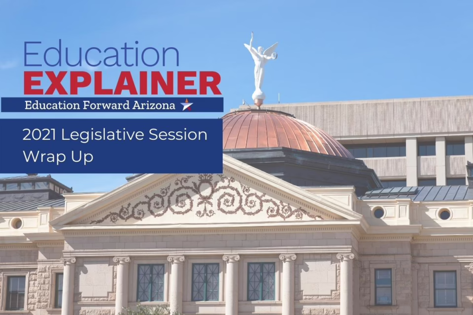 Education Explainer: 2021 Legislative Session Wrap Up" text over Arizona Capitol building image