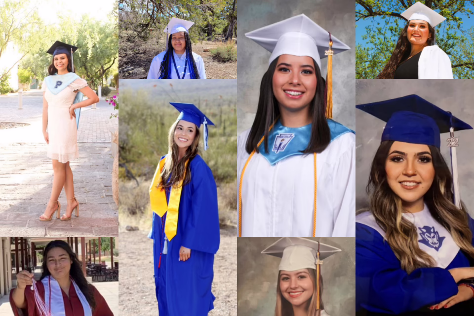 Collage of high school graduates in Arizona, wearing caps and gowns, celebrating their 2021-2022 achievements