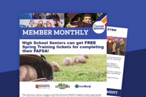 Newsletter titled "Member Monthly" offers free Spring Training tickets for completing FAFSA, featuring baseball imagery