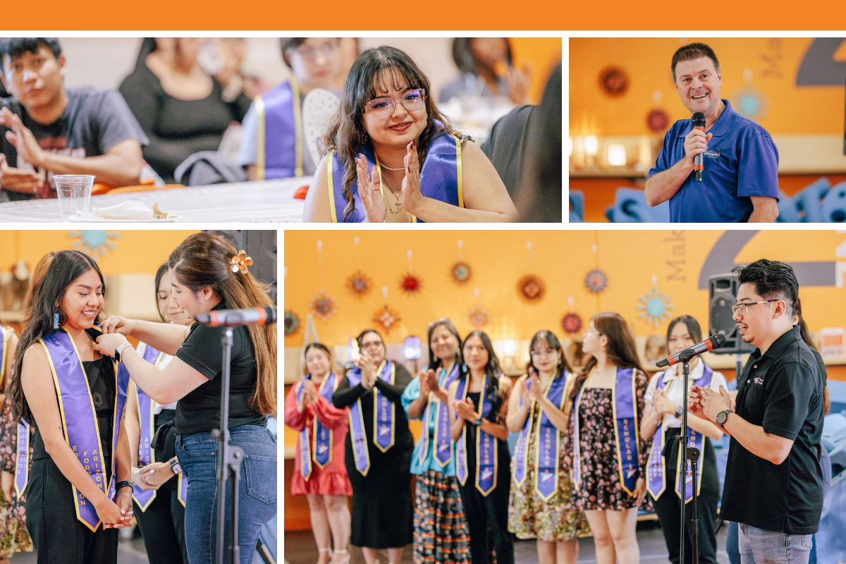 People celebrating Education Forward Arizona’s Class of 2024 with speeches, clapping, and students receiving sashes