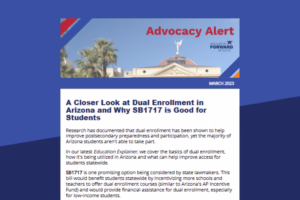 Advocacy Alert newsletter about dual enrollment in Arizona and SB1717 benefits, March 2023 edition