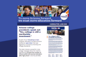 Arizona education newsletter cover, June 2023, headline: "Yes, college is still a worthwhile investment