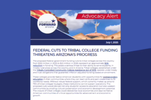 Advocacy alert about federal cuts to tribal college funding in Arizona, dated July 1, 2025, by Education Forward Arizona