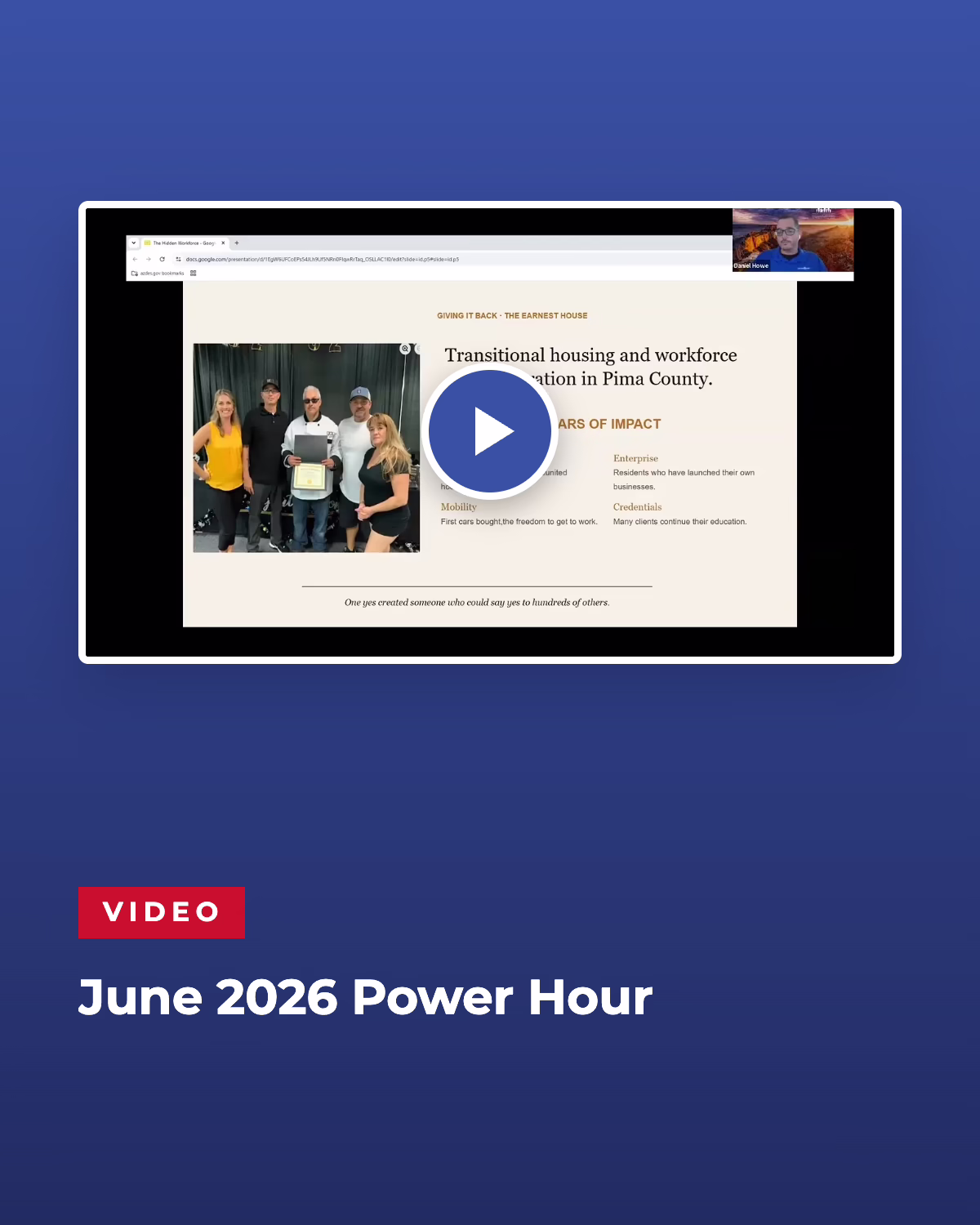 June 2026 Power Hour video about transitional housing and workforce education in Pima County, Arizona