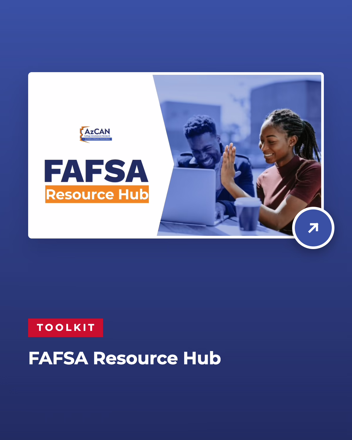 FAFSA Resource Hub toolkit cover featuring two students using a laptop